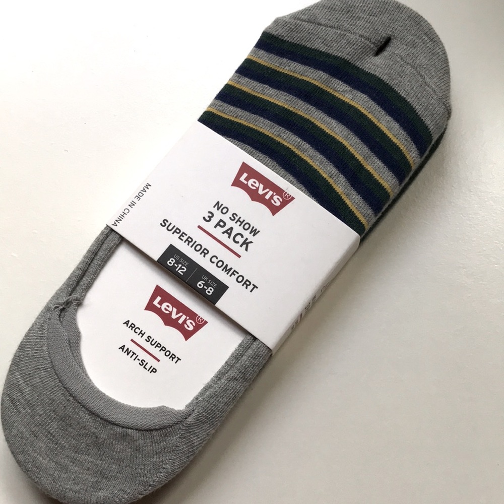 3 Pairs Levi’s No Show Arch Support Slip Socks NEW